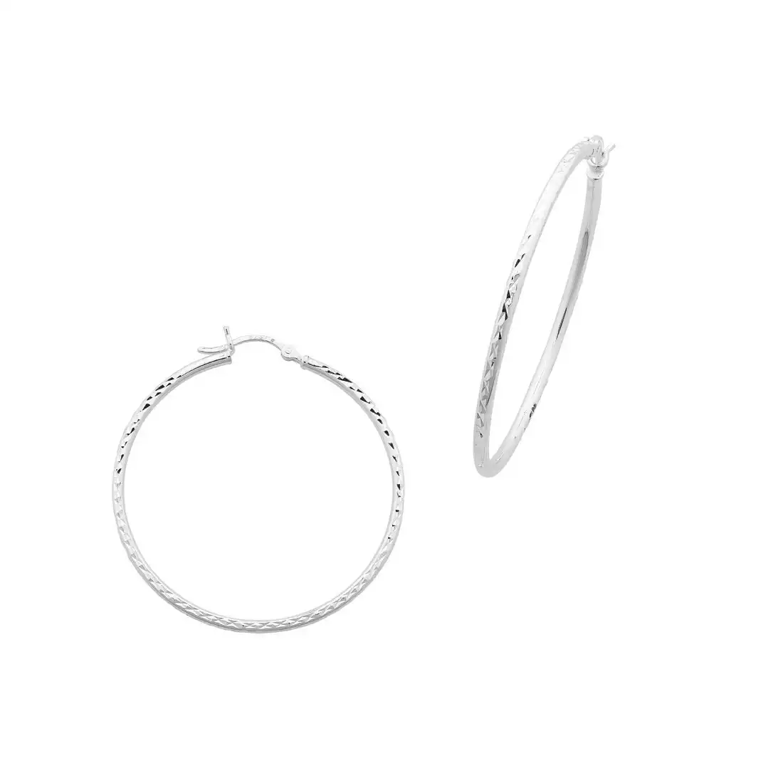 Plain Diamond Cut 30mm Hoop Earrings in Sterling Silver
