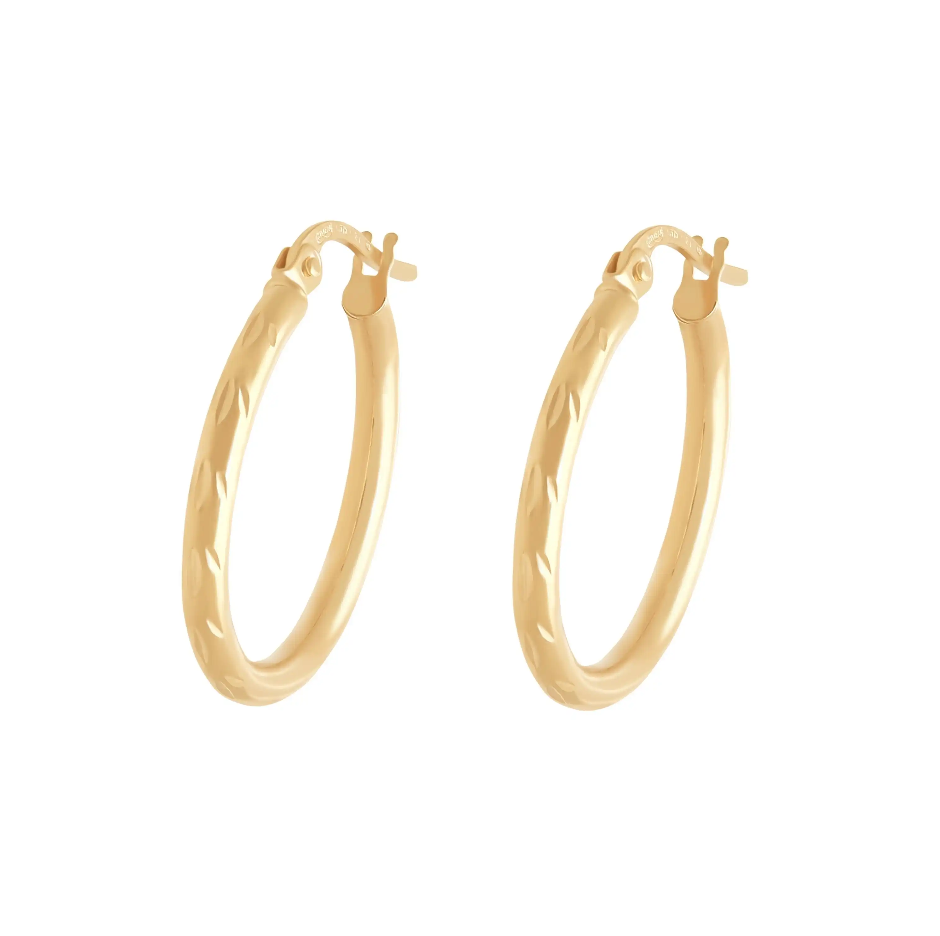 9ct Yellow Gold Etched Hoop Earrings 25mm