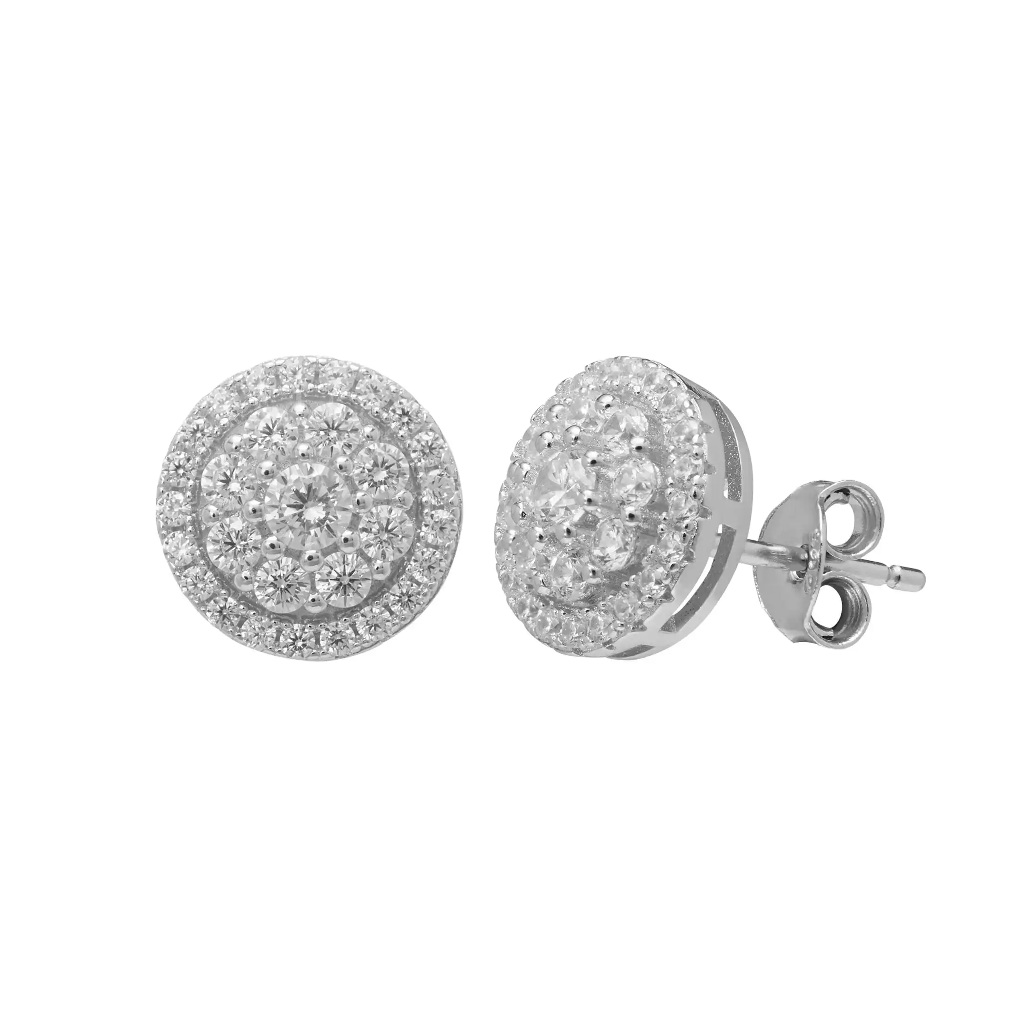 Sterling Silver Cubic Zirconia Round Halo Stud Earrings