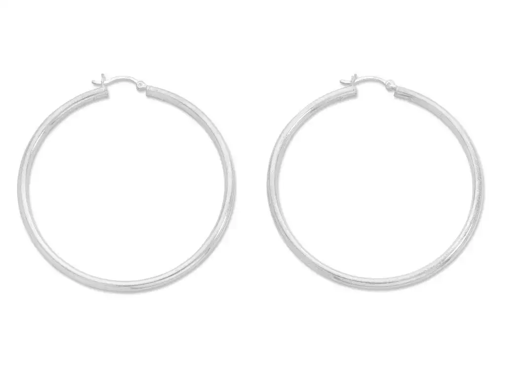 Sterling Silver 40mm Plain Hoop Earrings