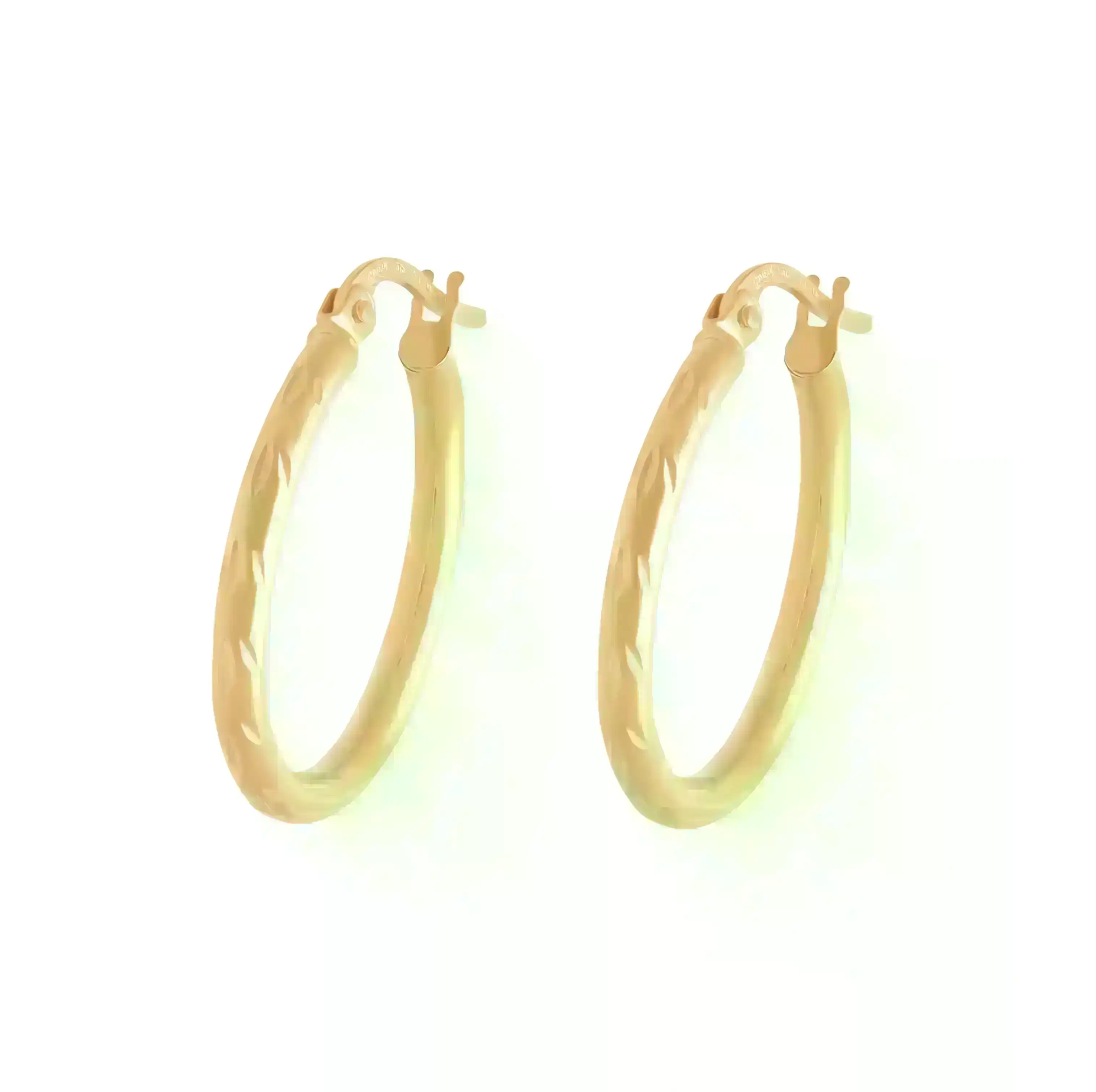 9ct Yellow Gold Etched Hoop Earrings 15mm