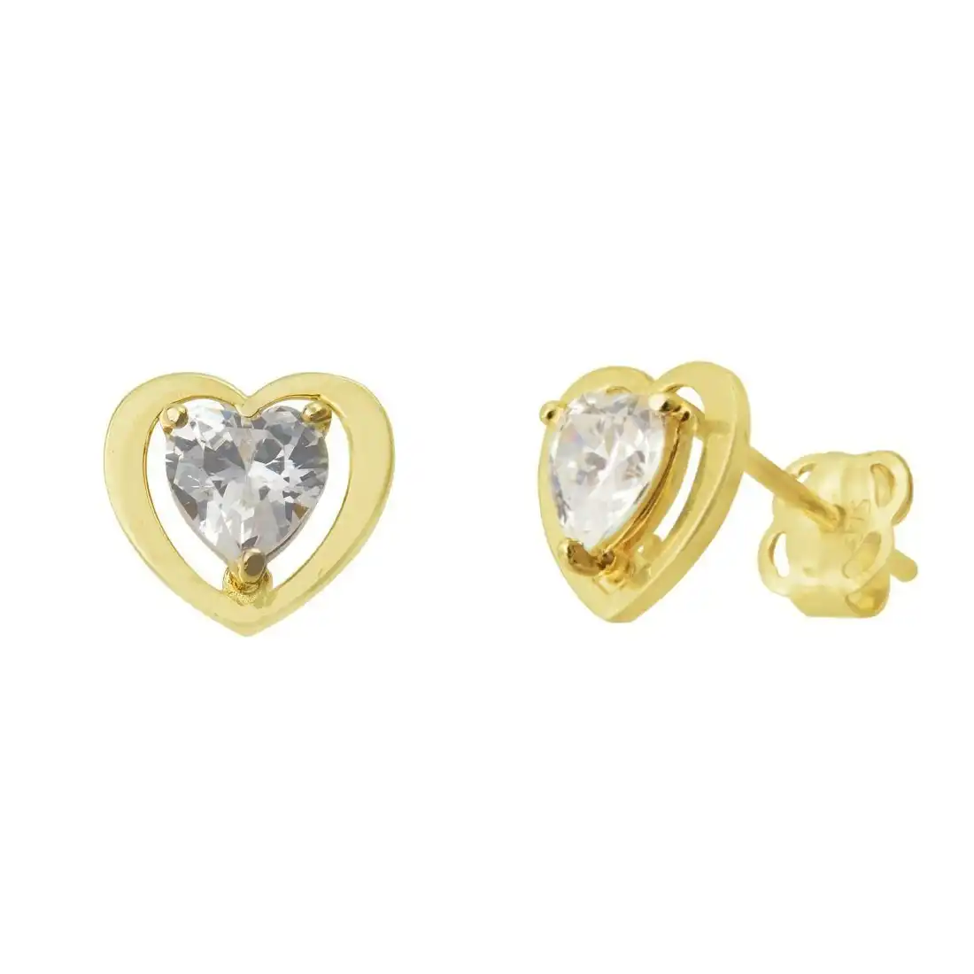 Children's 9ct Yellow Gold Heart Shape Cubic Zirconia Stud Earrings