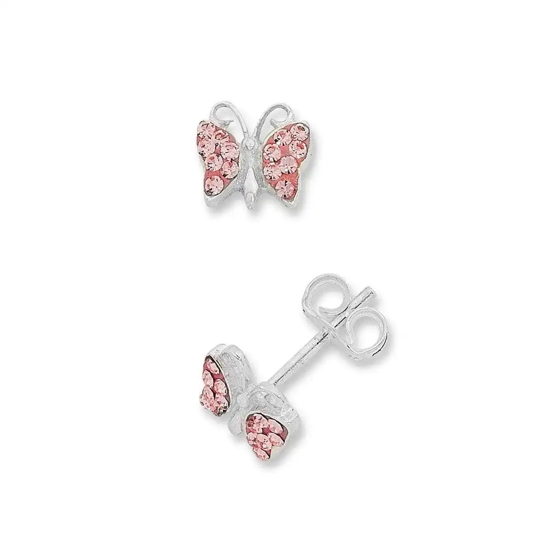Children's Sterling Silver Pink Crystal Butterfly Stud Earrings