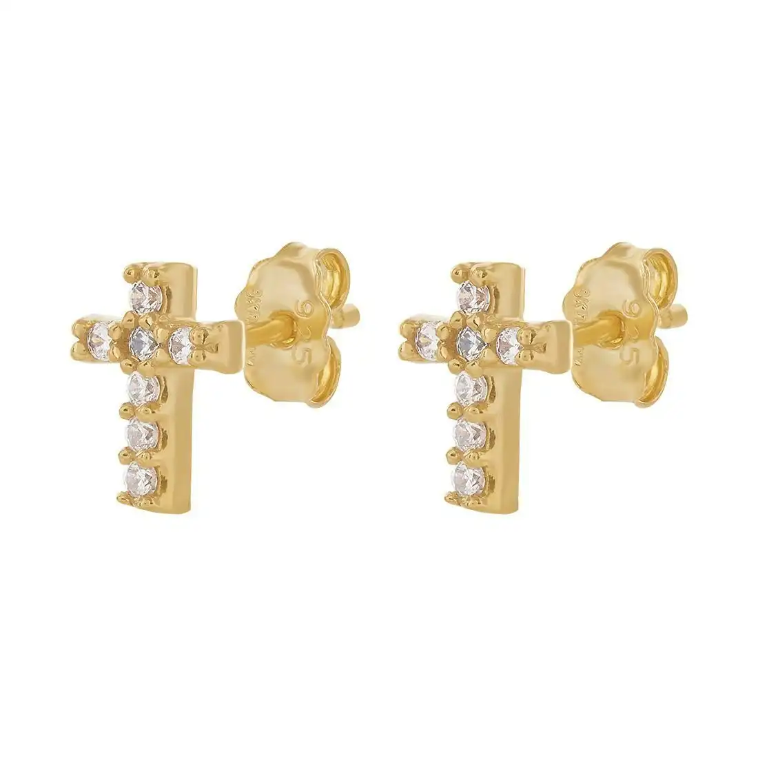 9ct Yellow Gold Silver Infused Cross Stud Earrings