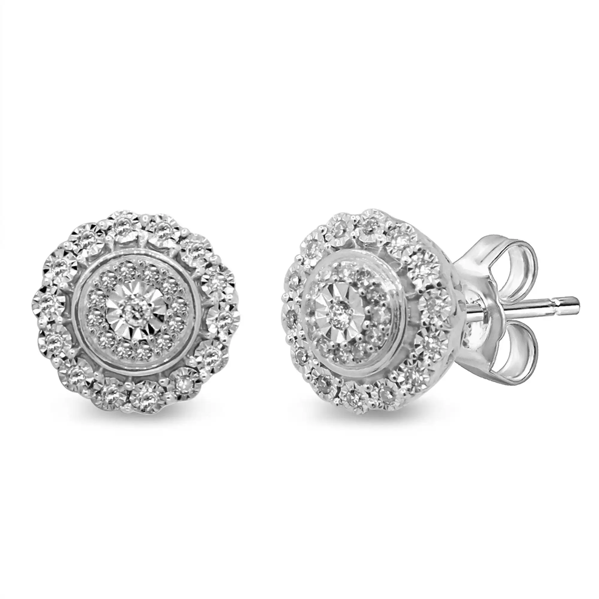 Brilliant Miracle Double Halo Stud Earrings with 1/5ct of Diamonds in 9ct White Gold