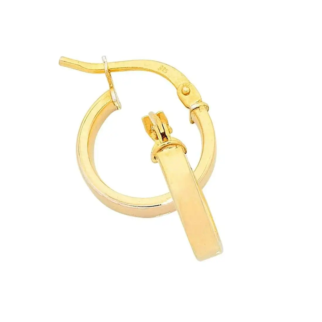9ct Yellow Gold Silver Infused Plain Square Hoop Earrings- 2mm x 15mm