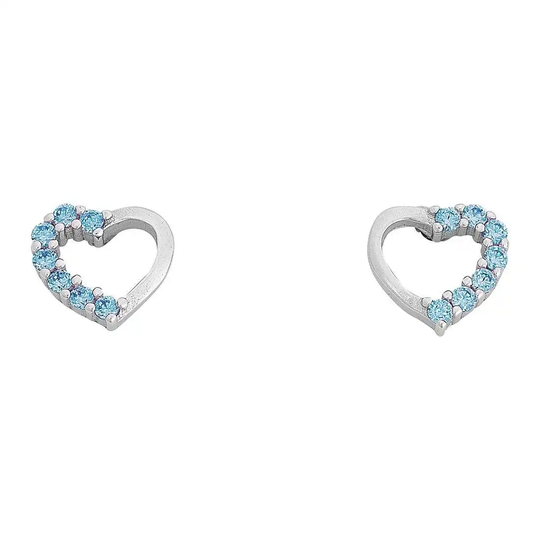 Children's Light Blue Cubic Zirconia Open Heart Stud Earrings in Sterling Silver