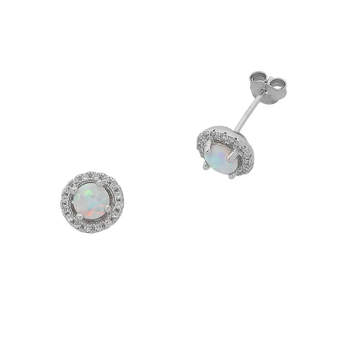 Sterling Silver Synthetic Opal and Cubic Zirconia Earrings