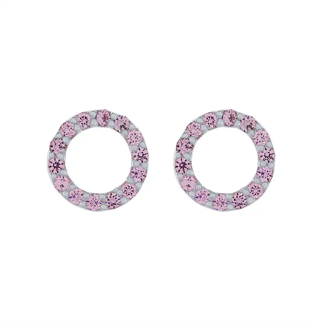 Open Circle Stud Earrings with Pink Cubic Zirconia in Sterling Silver