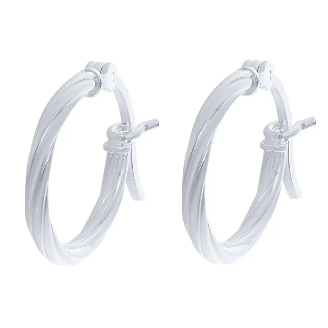 Sterling Silver 15mm Plain Twist Hoop Earrings