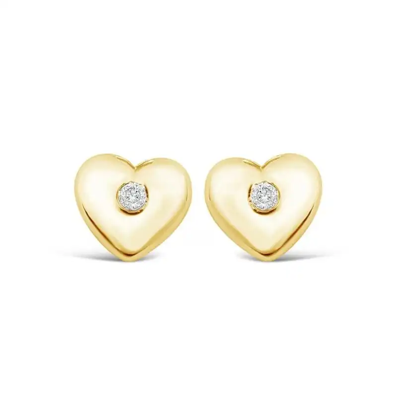 Children's Diamond Heart Earrings in 9ct Yellow Gold