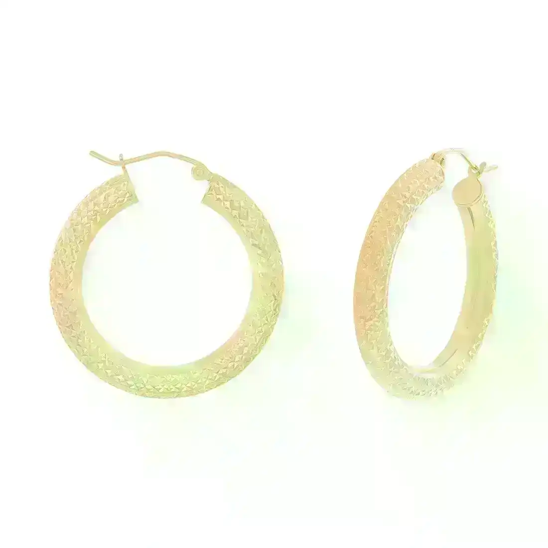 9ct Yellow Gold Silver Infused Diamond Cut Hoop Earrings 40mm