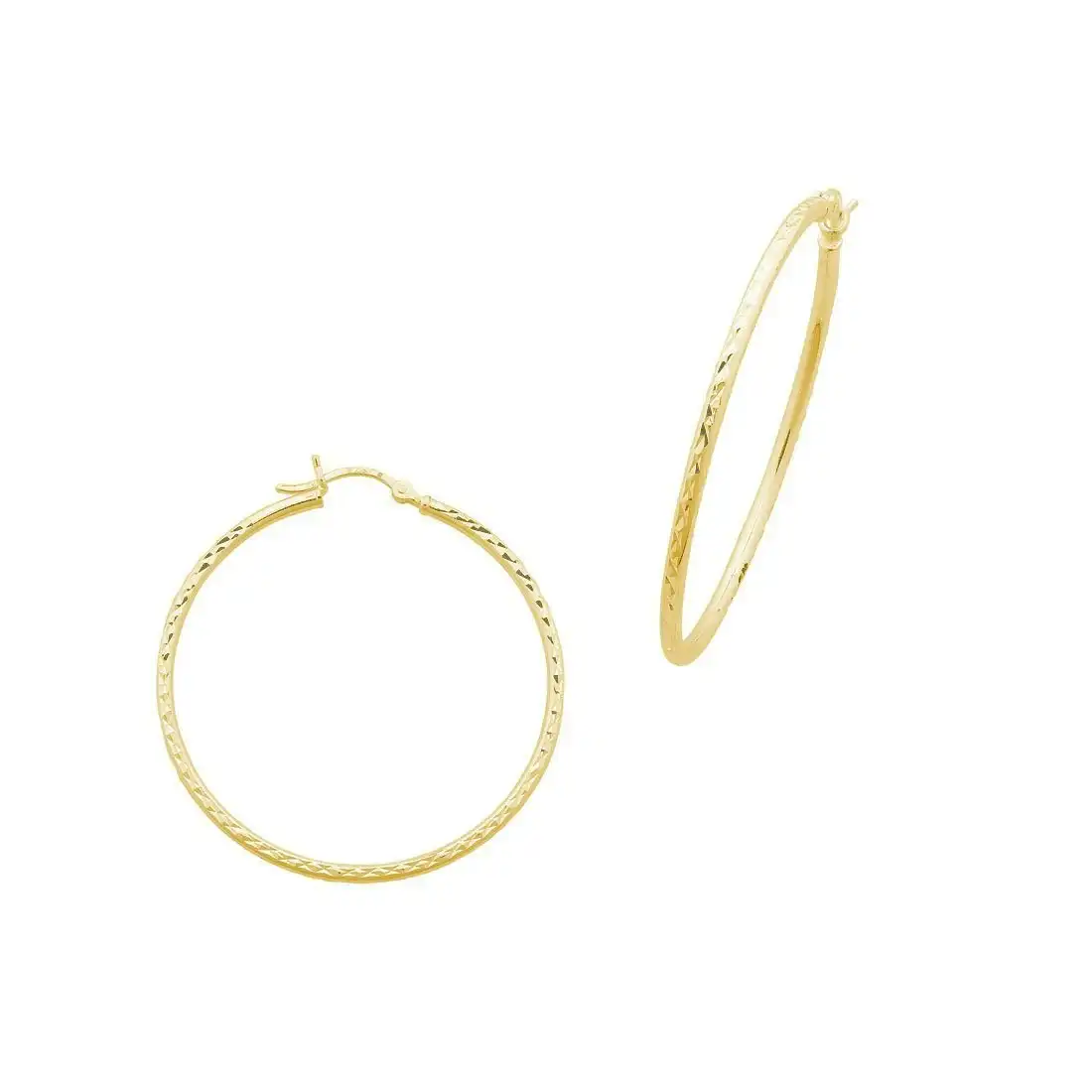 9ct Yellow Gold Diamond Cut Plain Hoop Earring 15mm