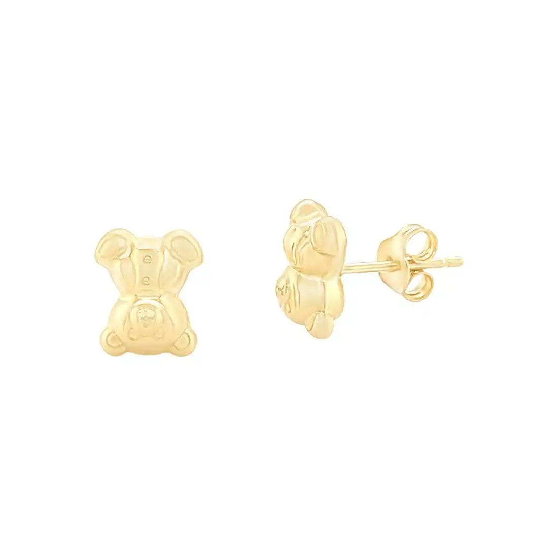 Children's Teddy Bear Stud Earrings in 9ct Yellow Gold Silver Infused