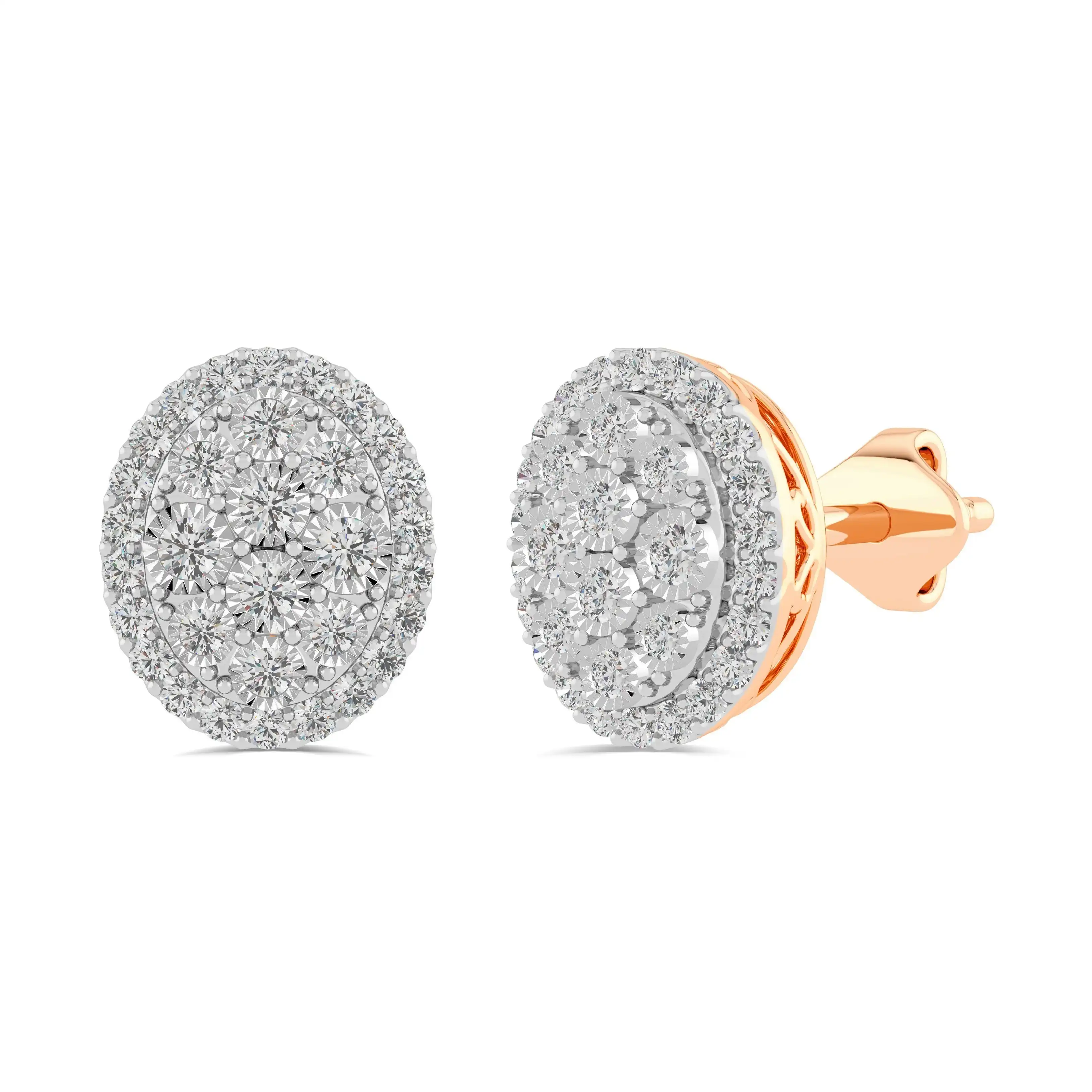 Oval Halo Stud Earrings with 3/4ct of Diamonds in 9ct Rose Gold