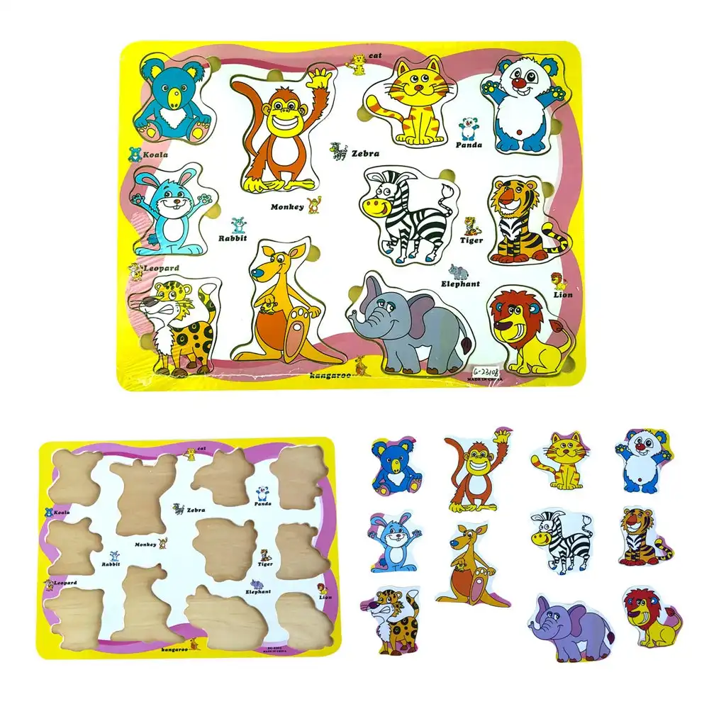 Animals Puzzle Set Wooden Puzzles Kids Childrens Educational Toys