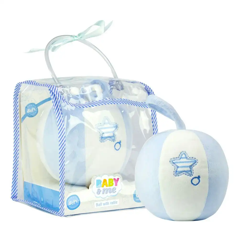 Baby & Me Soft Ball with Rattle Newborn Baby Gift Bag Set 0+ Months Blue