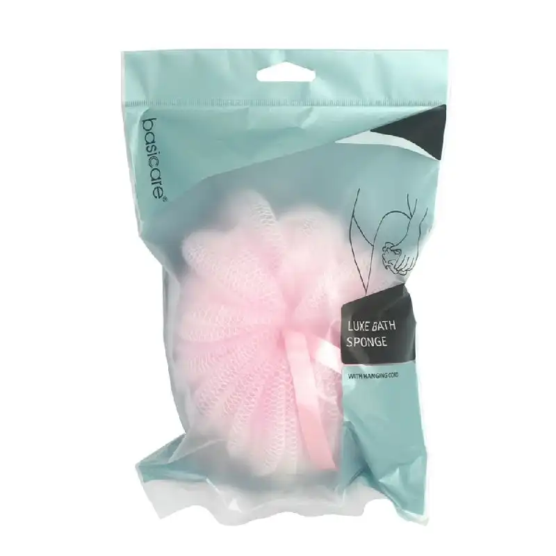 Basicare Luxe Bath Sponge Pink with Hanging Cord