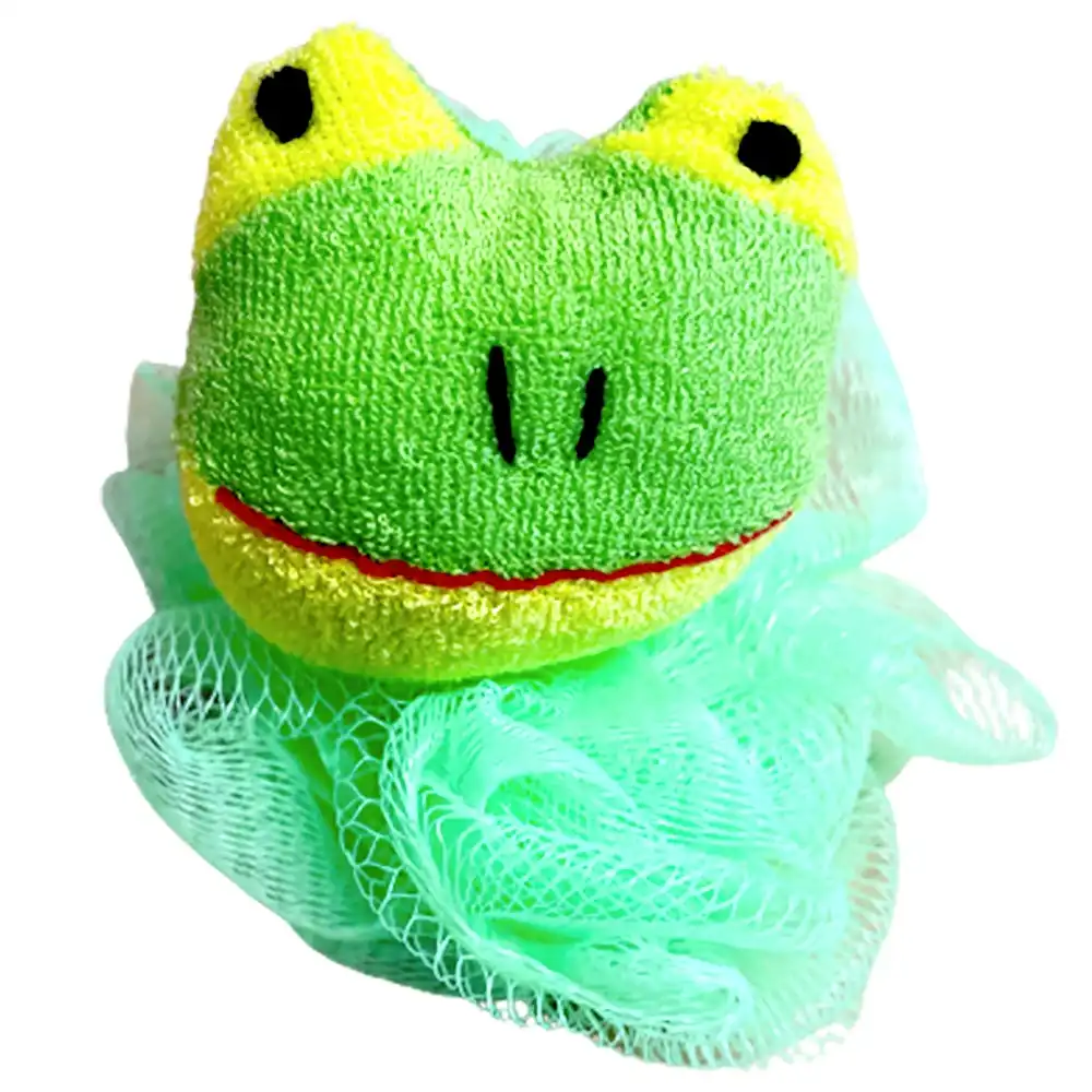 Green Frog Kids Bath Sponge Scrub Stuffed Animal Shower Loofah Toy Exfoliate