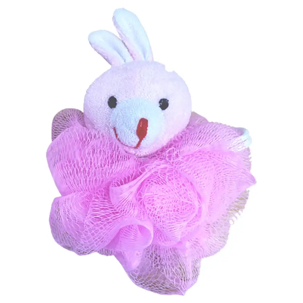 Pink Bunny Kids Bath Sponge Scrub Stuffed Animal Shower Loofah Toy Exfoliate