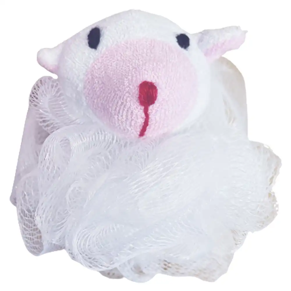 White Lamb Kids Bath Sponge Scrub Stuffed Animal Shower Loofah Toy Exfoliate