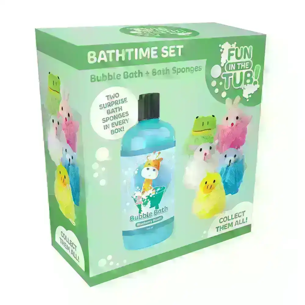Fun in the Tub Giraffe Bubble Bath Set With Bonus Animal Netting Sponges