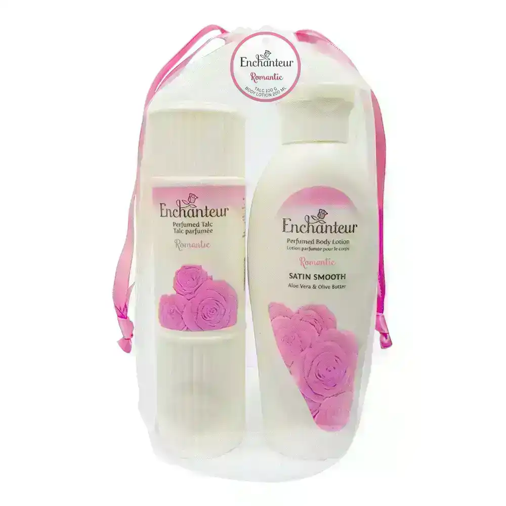Enchanteur Romantic Gift Bag Set 100gm Talc Powder and 200ml Body Lotion