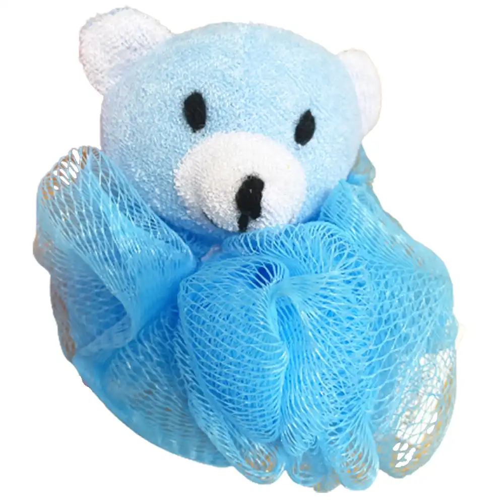 Blue Bear Kids Bath Sponge Scrub Stuffed Animal Shower Loofah Toy Exfoliate