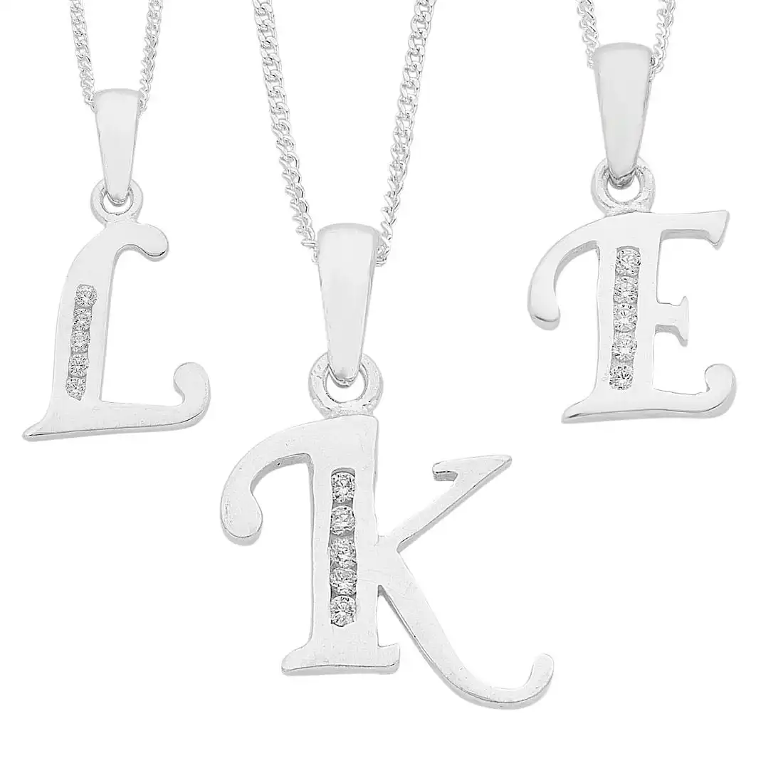 45cm Sterling Silver Cubic Zirconia Initial Necklace - Most Initials Available