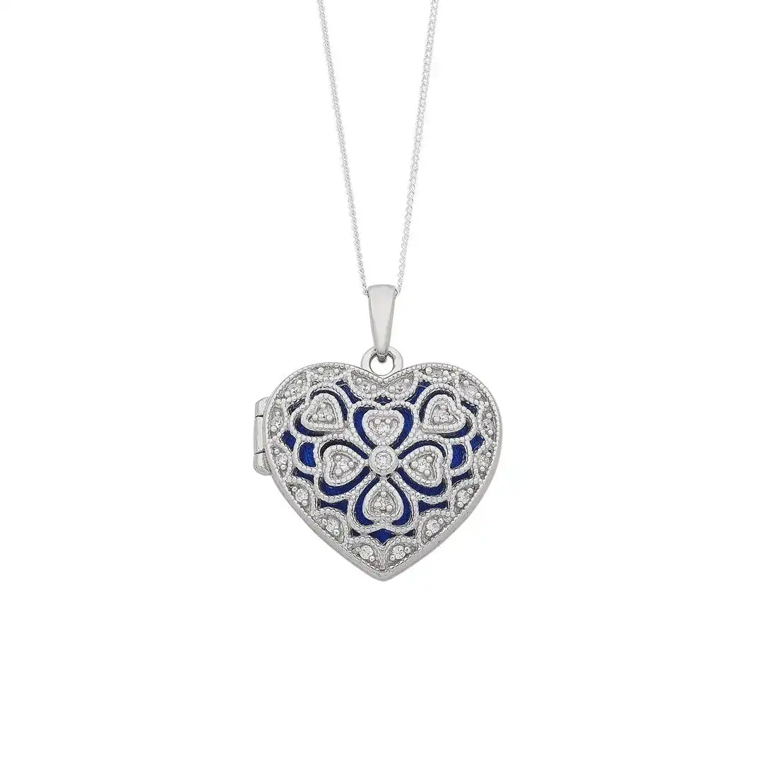 45cm Sterling Silver Cubic Zirconia Heart Locket Necklace