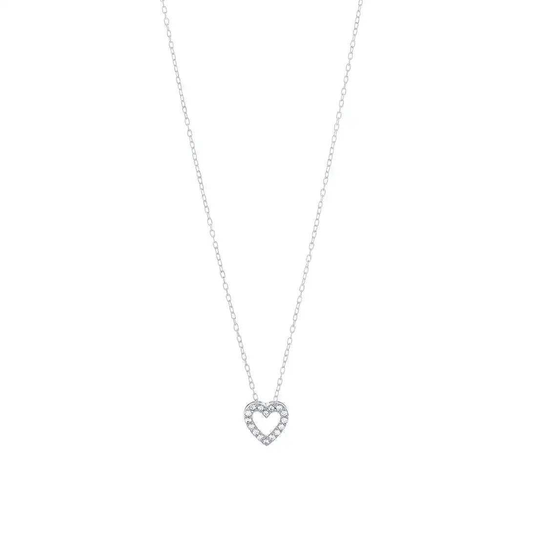 40cm Open Heart Necklace with Cubic Zirconia in Sterling Silver