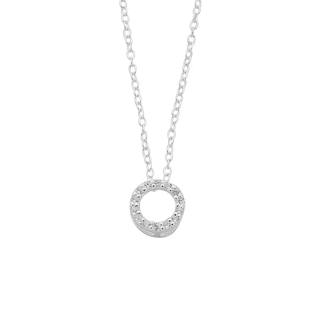 45cm Sterling Silver Cubic Zirconia Open Circle Necklace