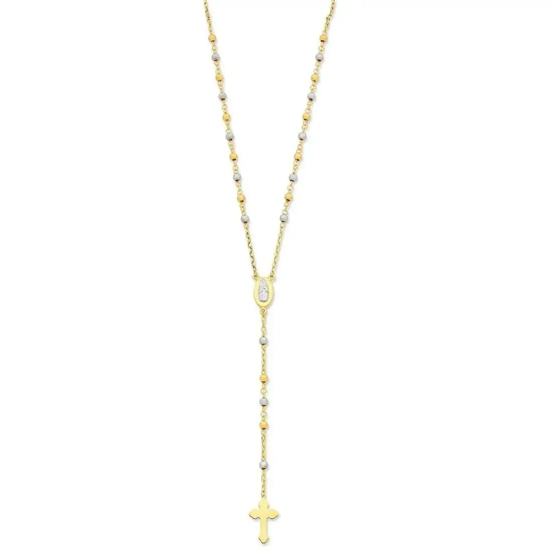 9ct Two Tone Gold Silver Infused Rosary Bead Necklace