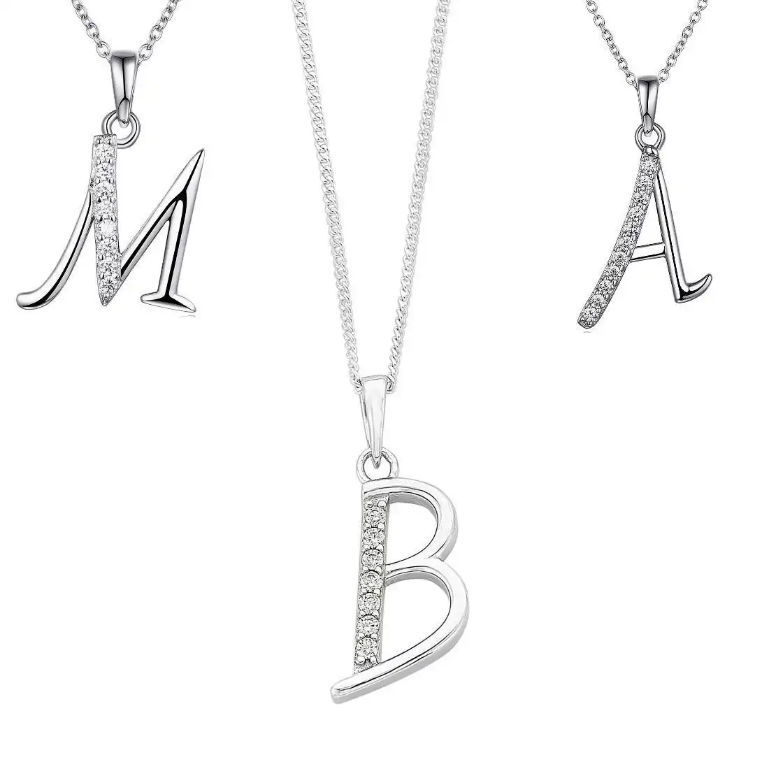 45cm Sterling Silver Cubic Zirconia Initial Necklace - Most Initials Available