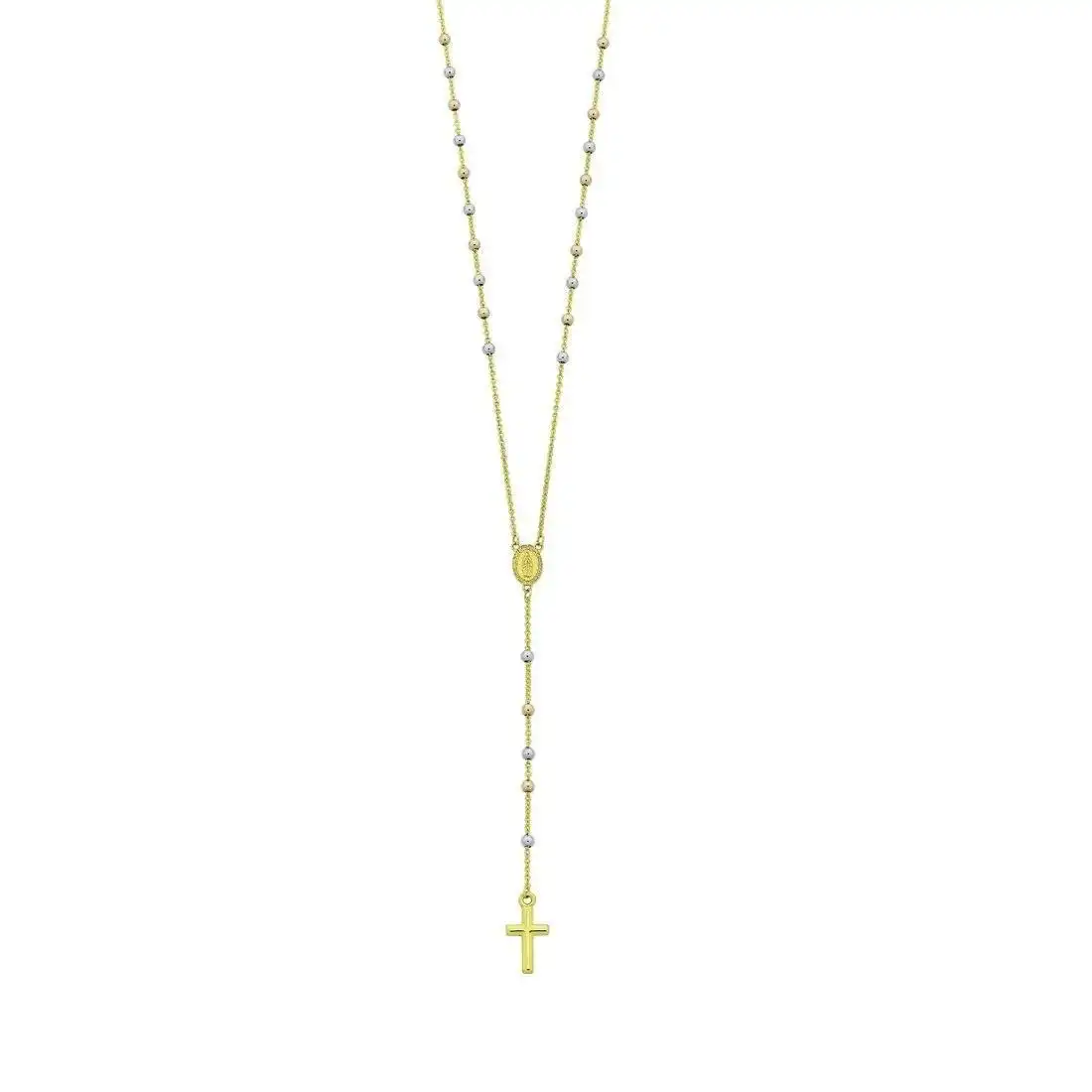 9ct Yellow Gold Silver Infused 3 Tone Rosary Necklace