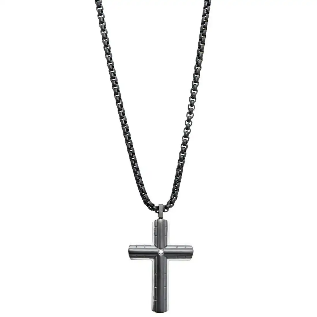 60cm Men's Black Stainless Steel Cross Necklace