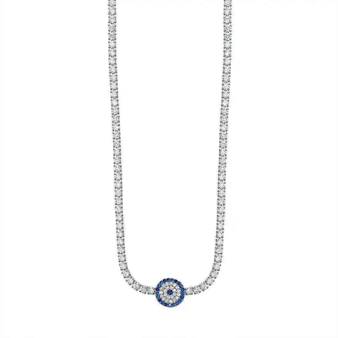 35cm Evil Eye Tennis Necklace with Cubic Zirconia in Sterling Silver