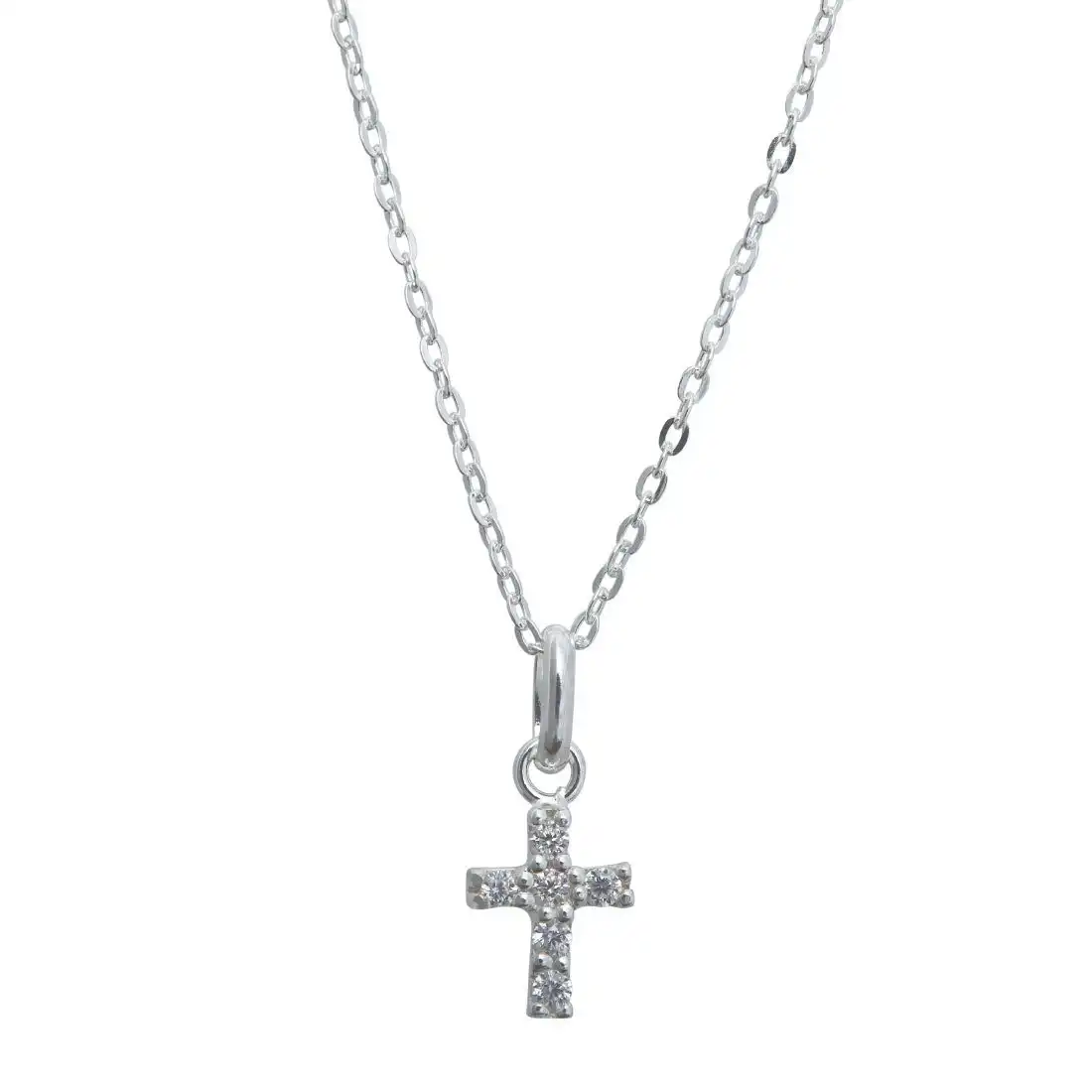 45cm Cubic Zirconia Mini Cross Necklace in Sterling Silver