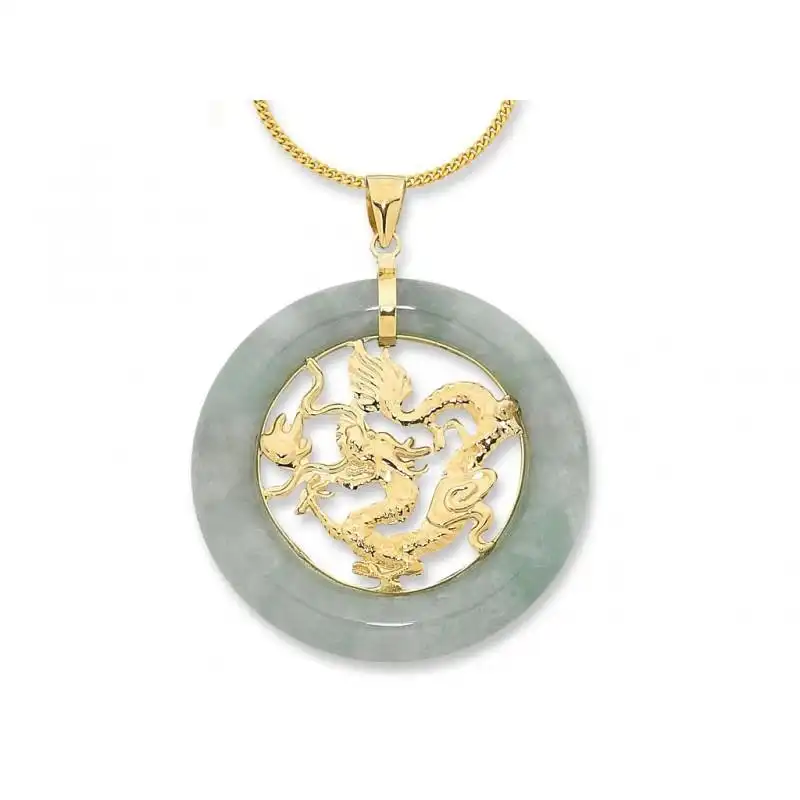 9ct Yellow Gold Jade with Dragon Centre Necklace