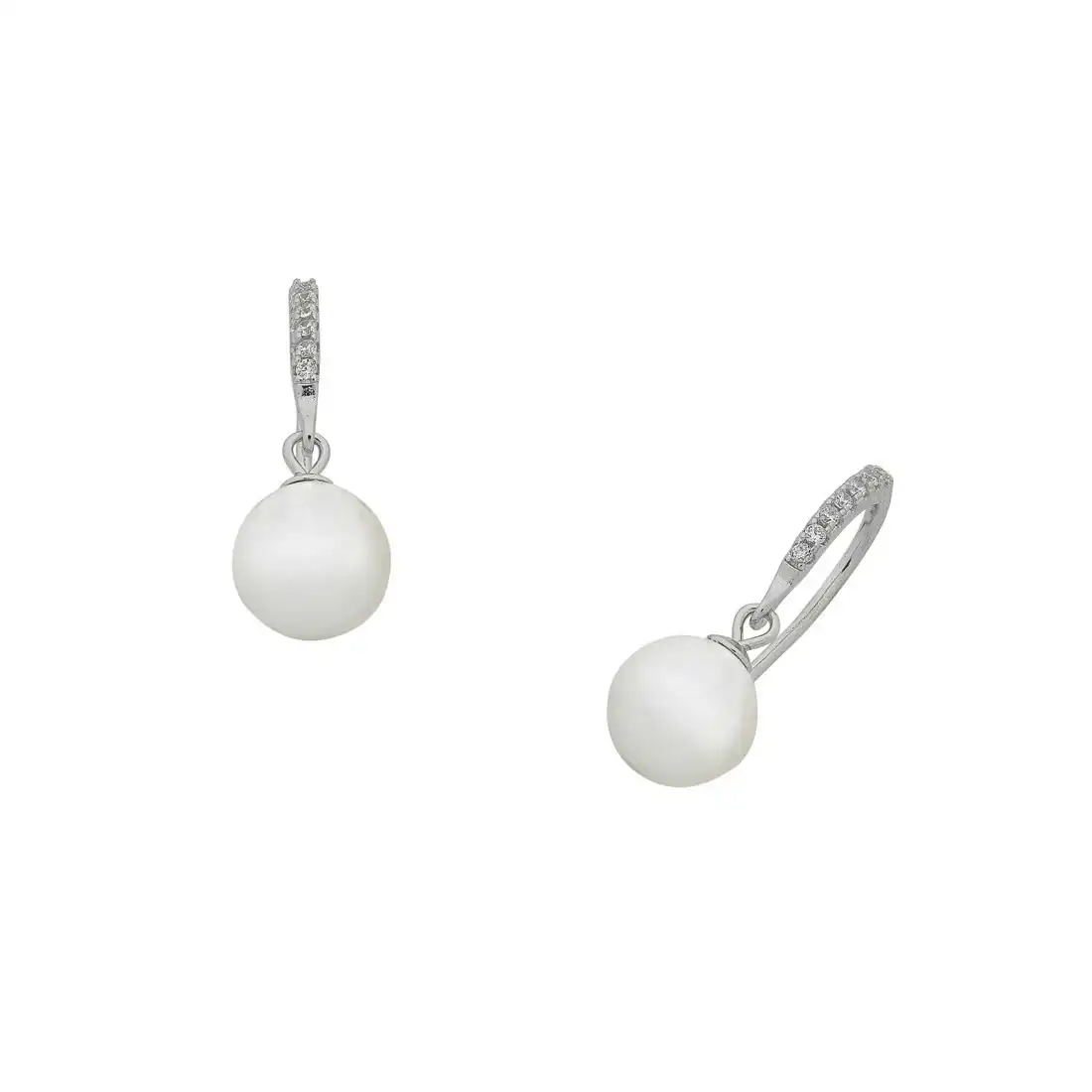Sterling Silver Pearl and Cubic Zirconia Drop Earrings