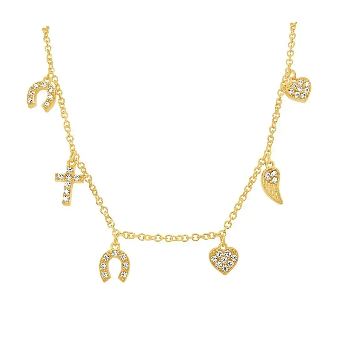 9ct Yellow Gold Silver Infused Charm Necklace