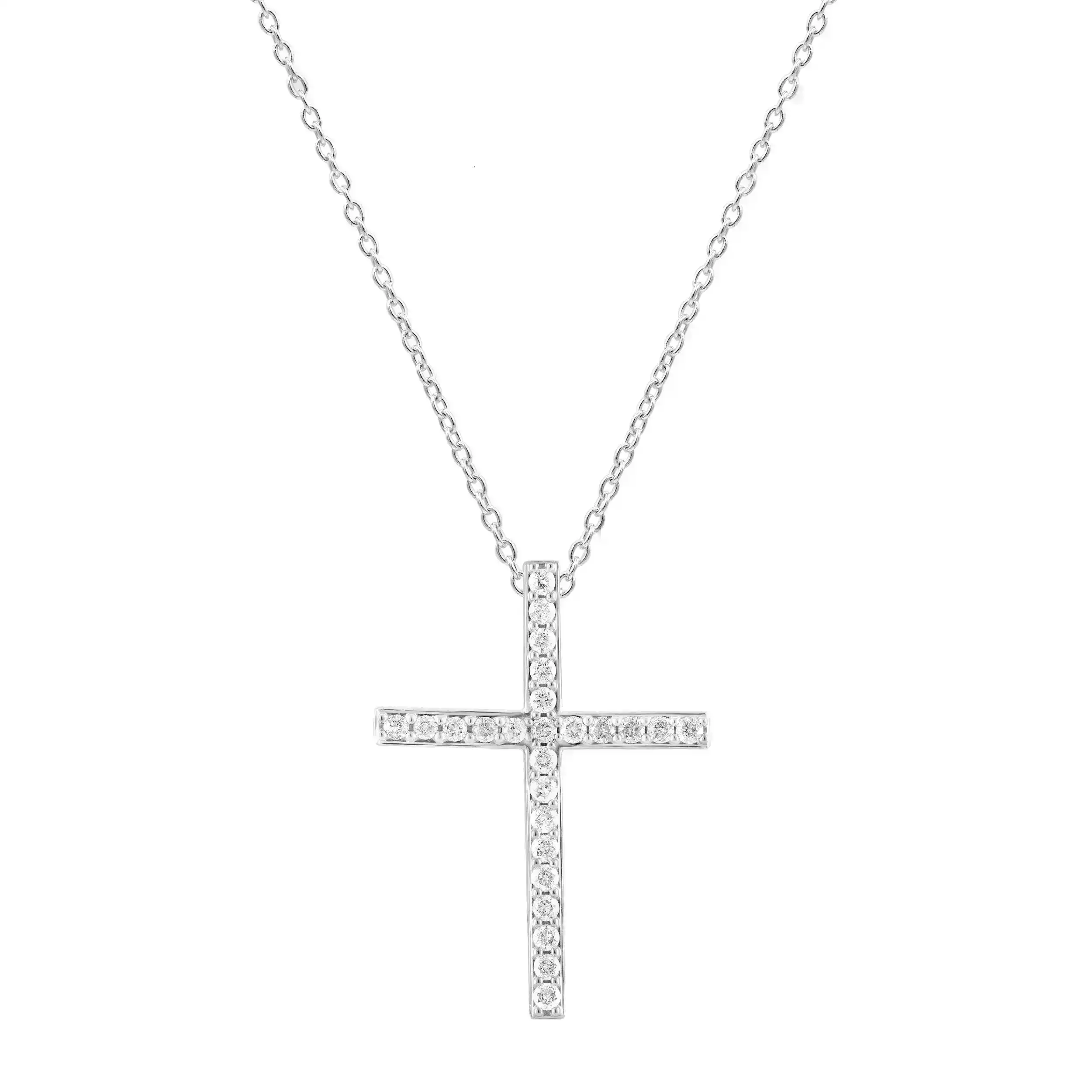 Cross Pendant with 1/4ct of Diamonds in 9ct White Gold with Sterling Silver Necklace