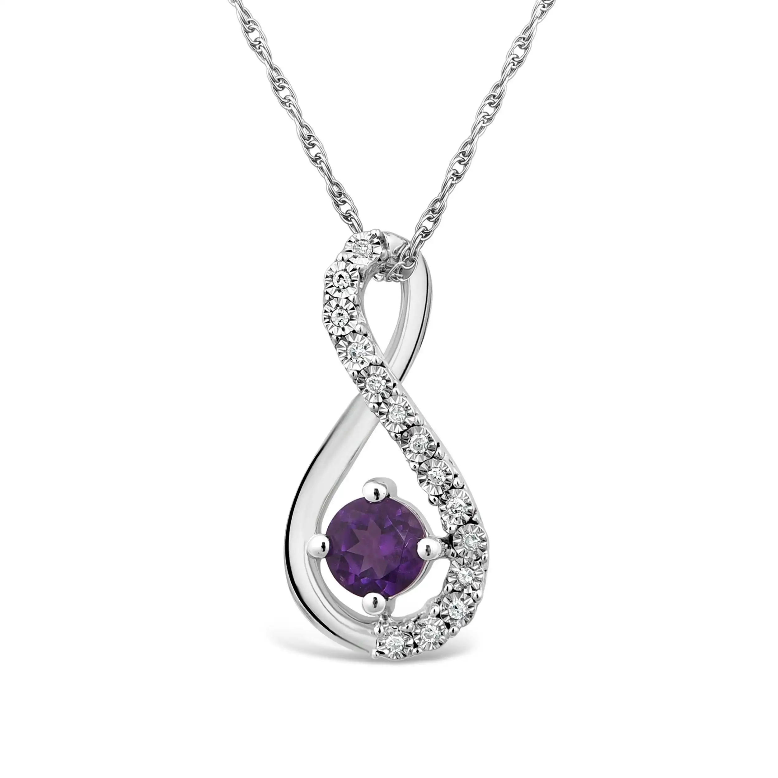 Amethyst & Diamond Infinity Necklace in Sterling Silver