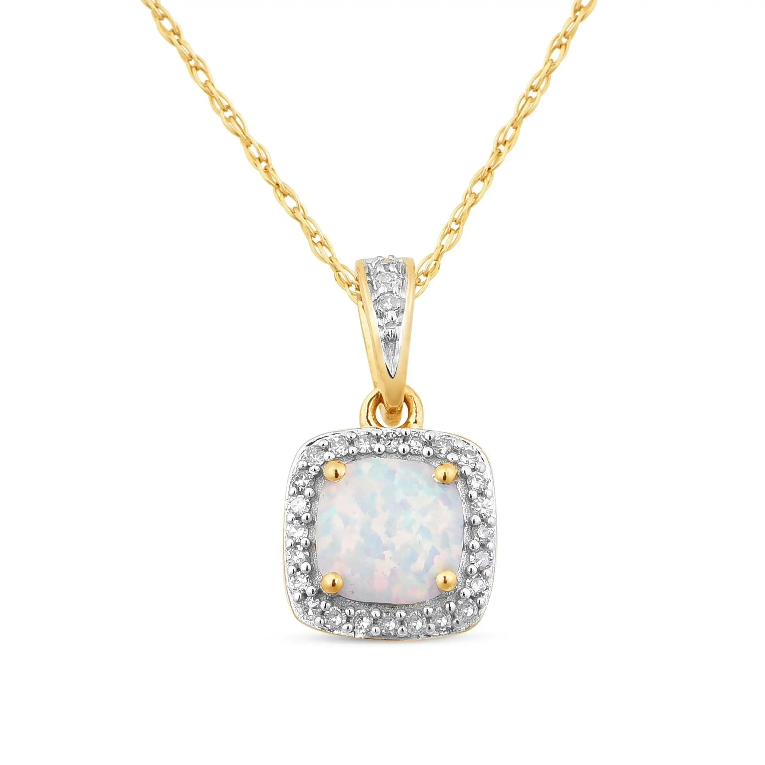 Created Opal & Diamond Necklace in 9ct Yellow Gold