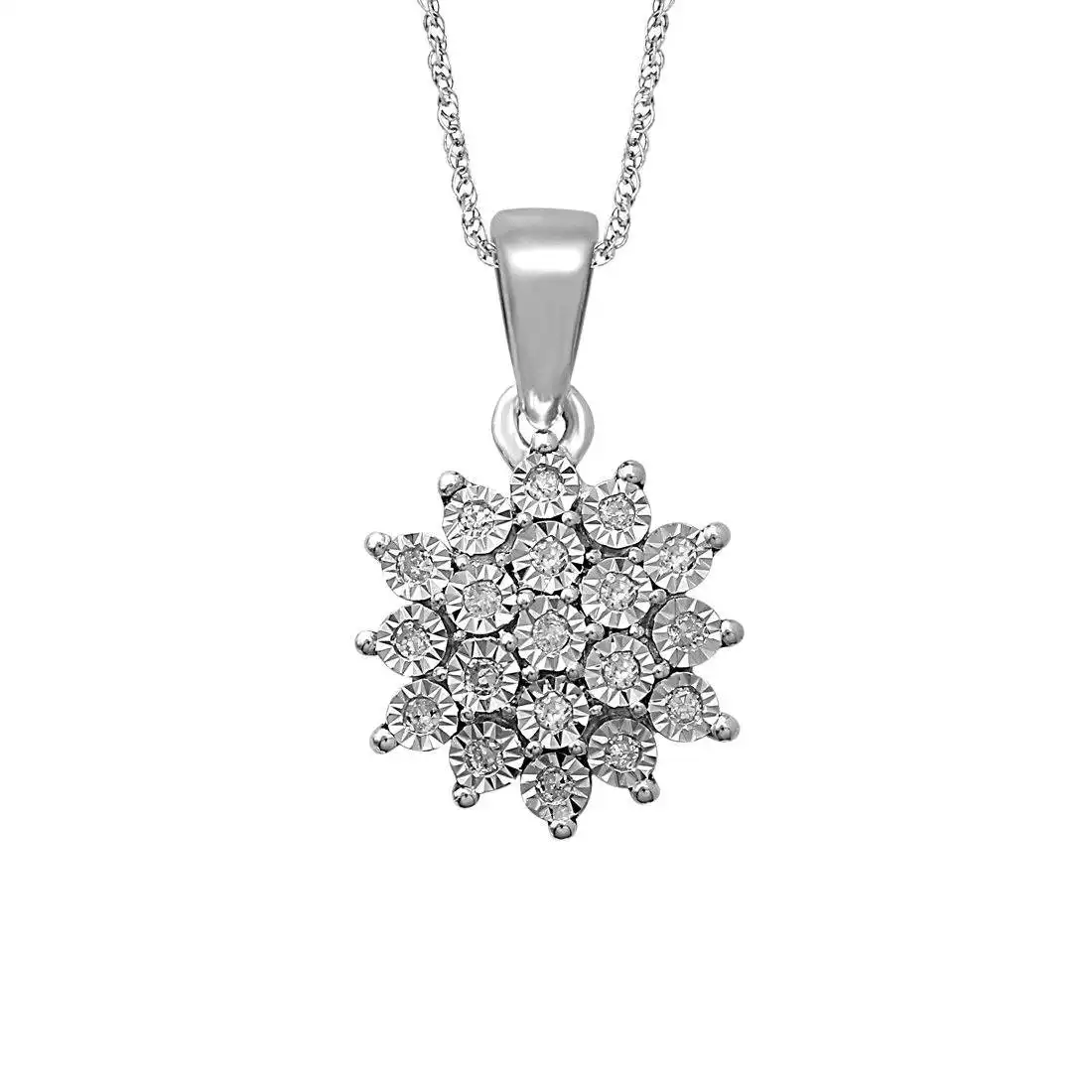 Sterling Silver Diamond Cluster Necklace