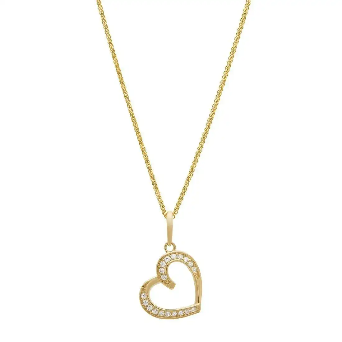 Cubic Zirconia Floating Heart Pendant Necklace in 9ct Yellow Gold