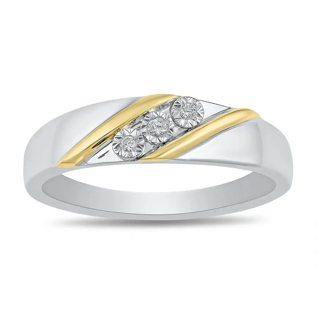 Men's Diamond Ring in Sterling Silver & 9ct Yellow Gold