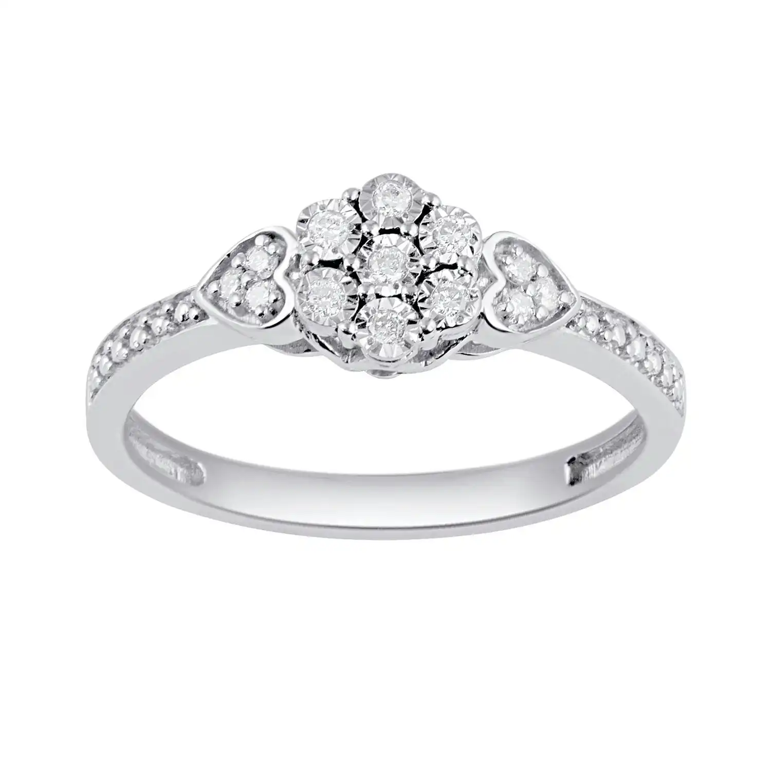 Diamond Miracle Flower & Heart Ring in Sterling Silver