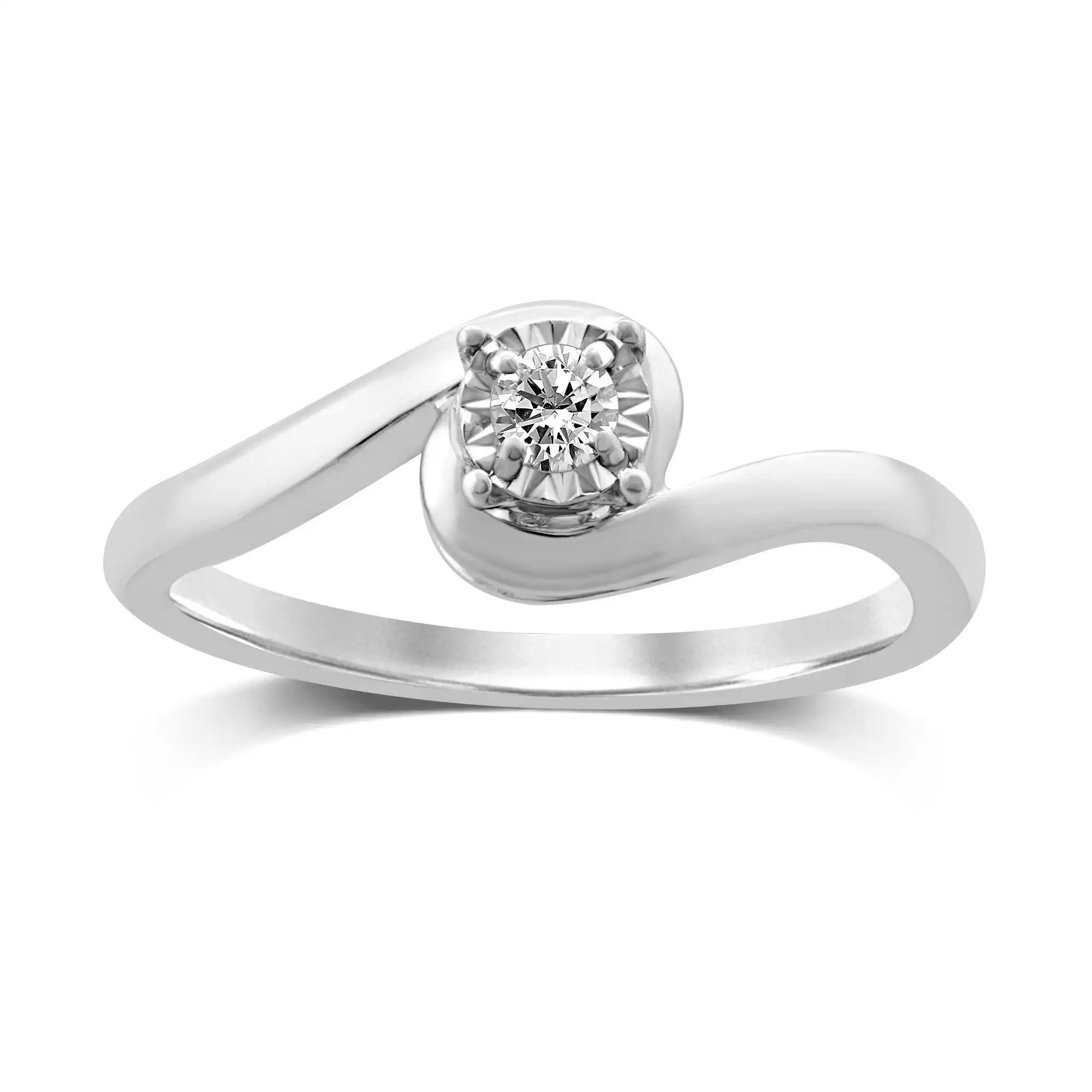 Diamond Solitaire Wrap Swirl Ring in 9ct White Gold