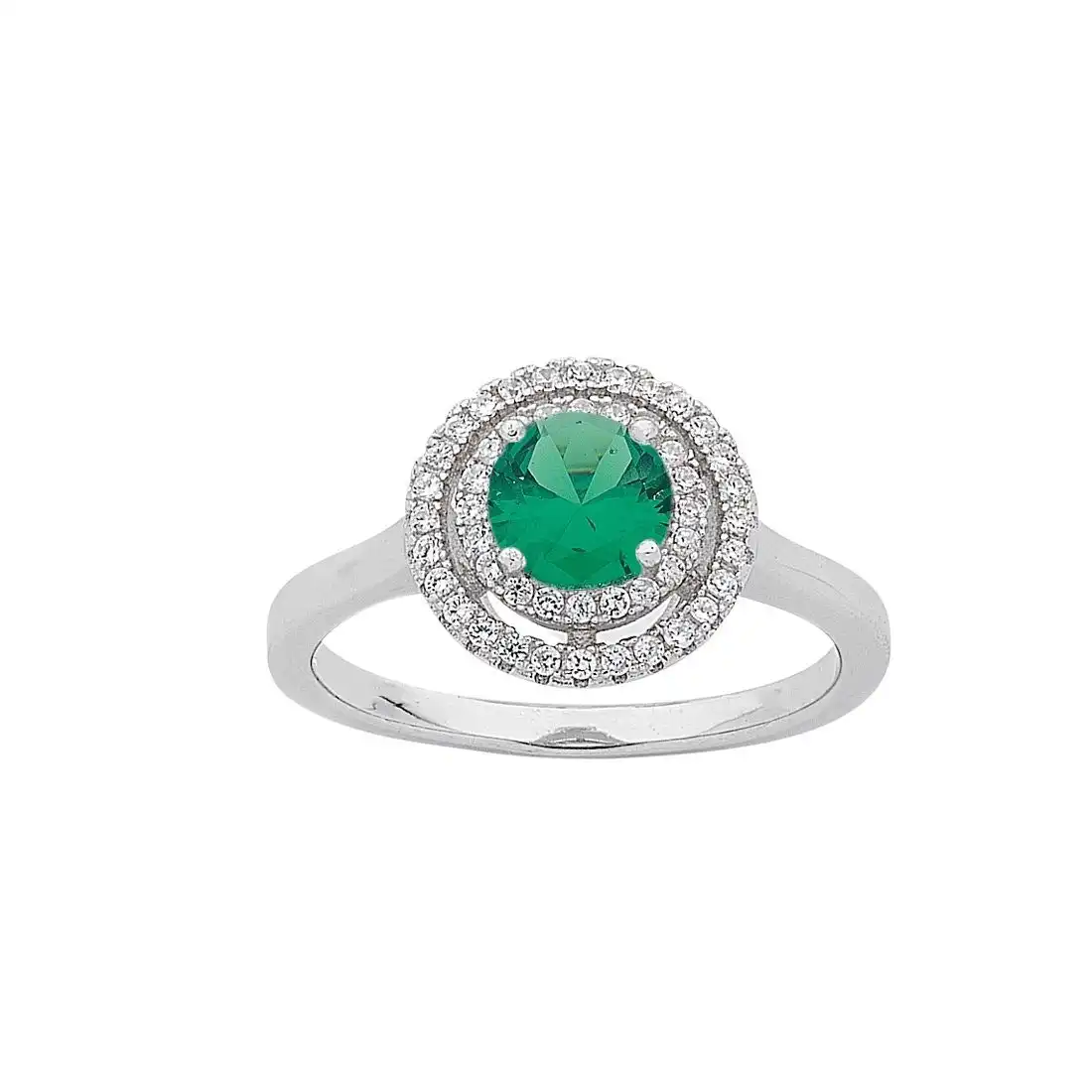 May Birthstone Sterling Silver Green Cubic Zirconia Halo Ring